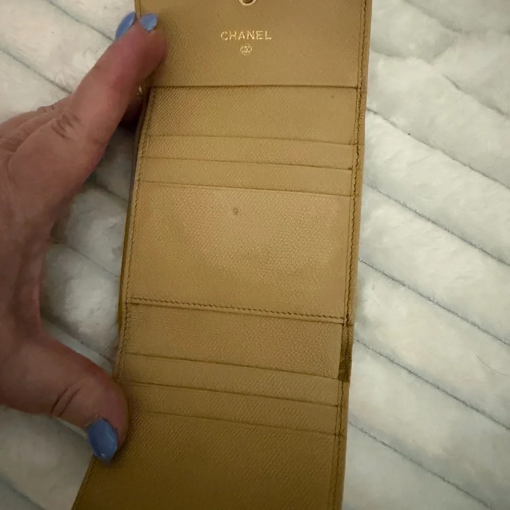 CHANEL Compact Caviar Coco Button Trifold Wallet